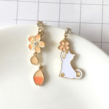Cat and Flowers Dangle Earrings Earrings KittyNook Cat Company